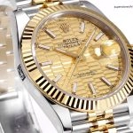 Premium Replica Uhr Rolex Datejust m126333-0022 mit goldenem Wellenzifferblatt 41 mm