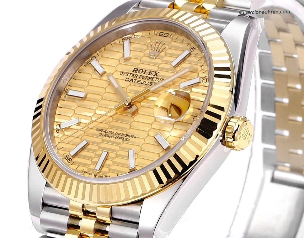 Premium Replica Uhr Rolex Datejust m126333-0022 mit goldenem Wellenzifferblatt 41 mm