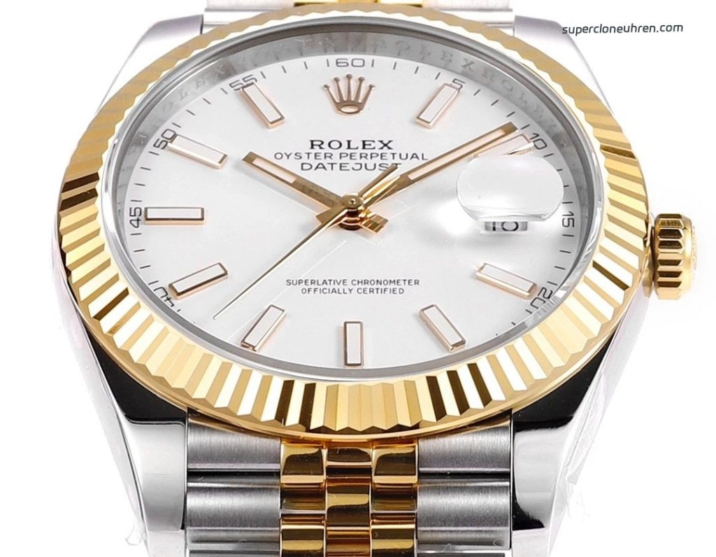 1:1 Super Clone Uhr Rolex Datejust 126333-0016 Weißes Zifferblatt 18K Gold Jubilé-Band 41mm