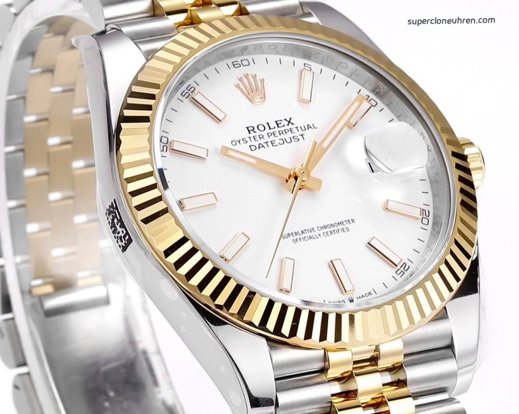 1:1 Super Clone Uhr Rolex Datejust 126333-0016 Weißes Zifferblatt 18K Gold Jubilé-Band 41mm