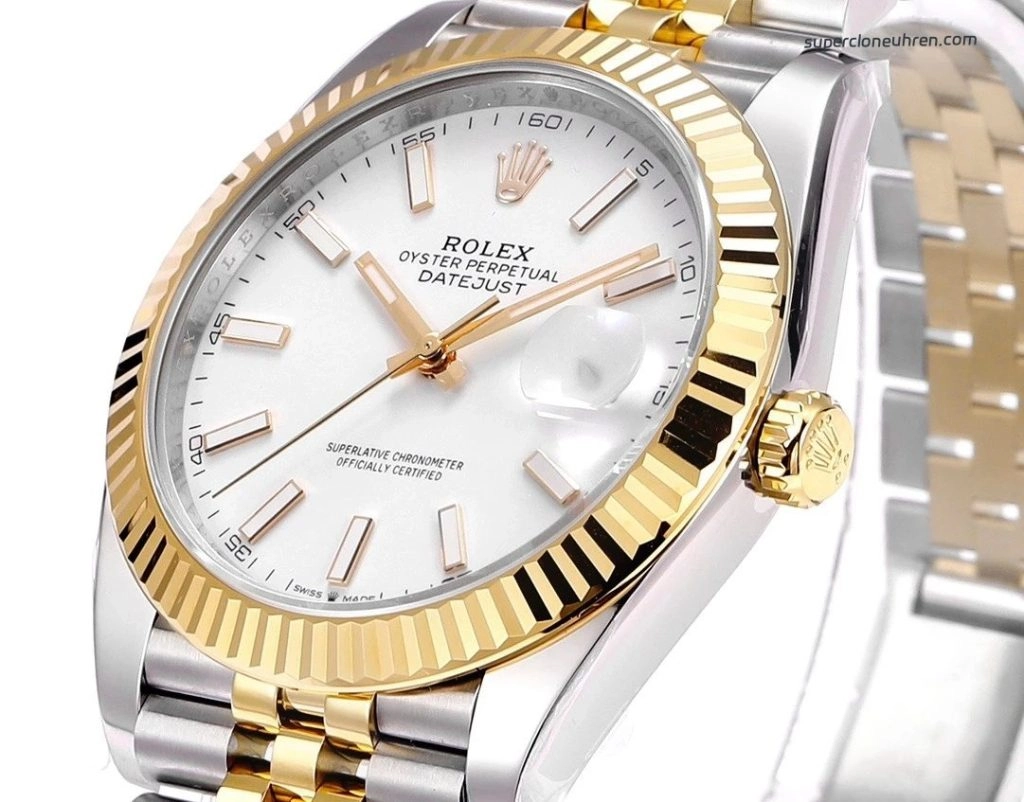 1:1 Super Clone Uhr Rolex Datejust 126333-0016 Weißes Zifferblatt 18K Gold Jubilé-Band 41mm