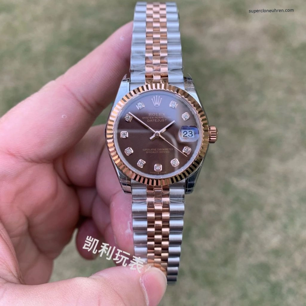 Premium Replica Uhr Rolex Datejust m278271-0028 Roségold Schokobraun 31mm