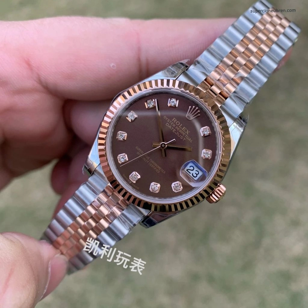 Premium Replica Uhr Rolex Datejust m278271-0028 Roségold Schokobraun 31mm