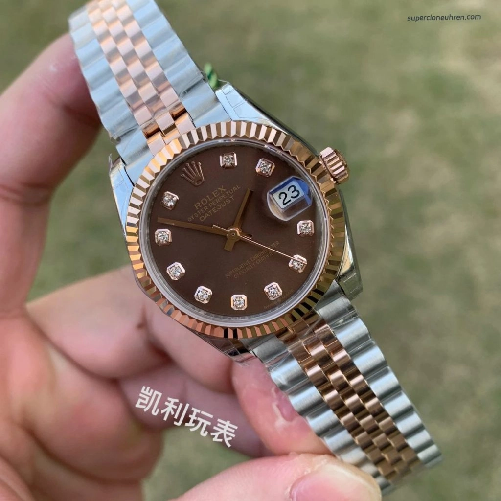 Premium Replica Uhr Rolex Datejust m278271-0028 Roségold Schokobraun 31mm