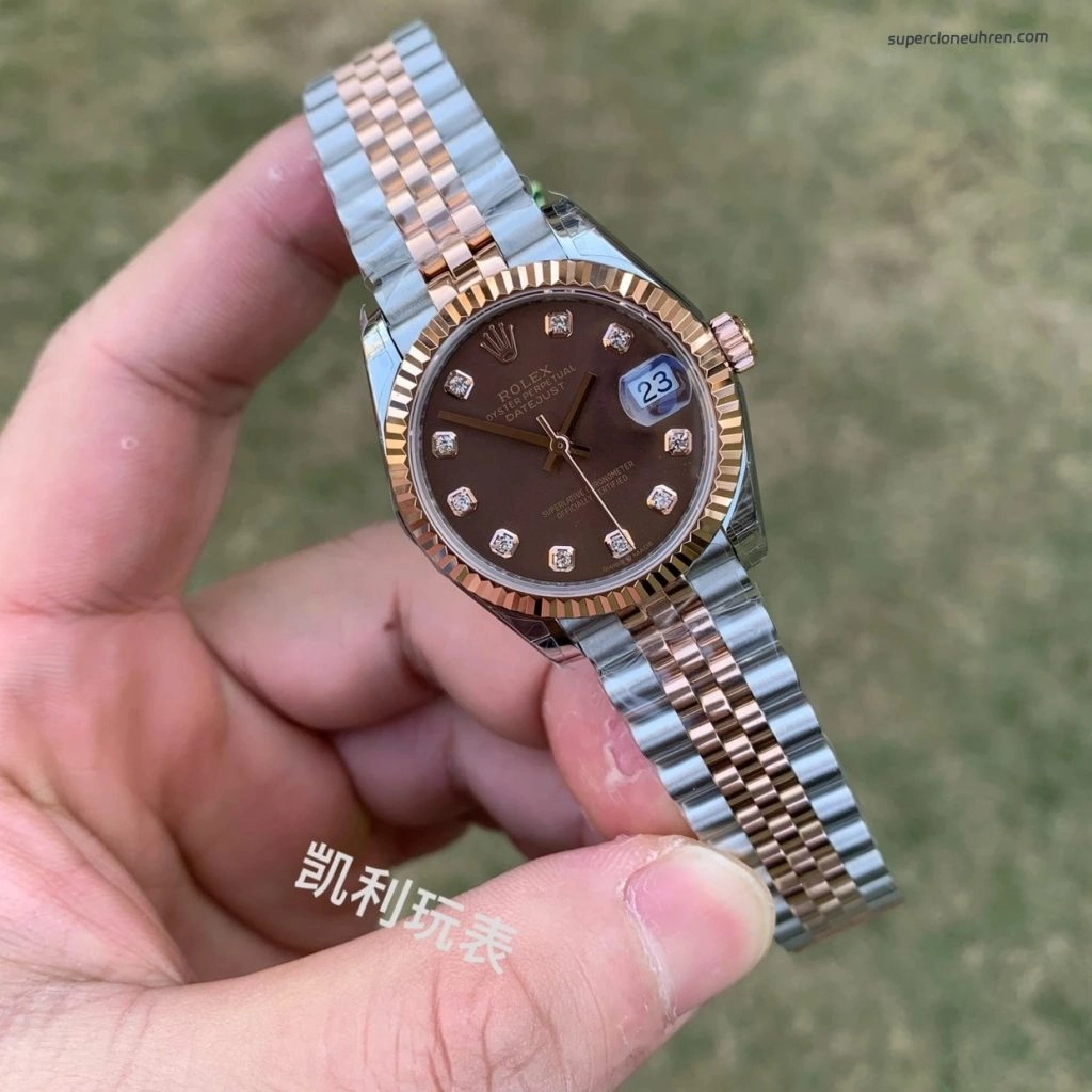 Premium Replica Uhr Rolex Datejust m278271-0028 Roségold Schokobraun 31mm