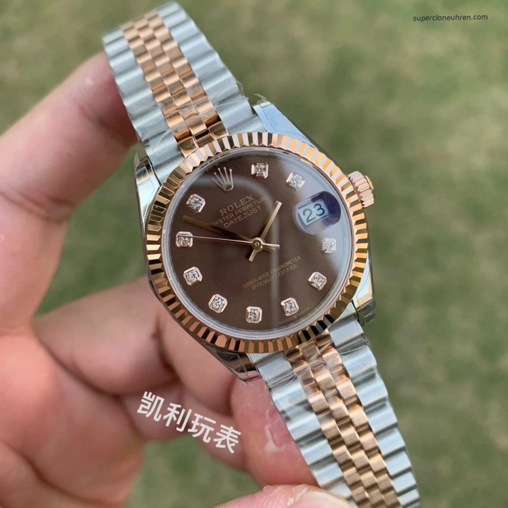 Premium Replica Uhr Rolex Datejust m278271-0028 Roségold Schokobraun 31mm