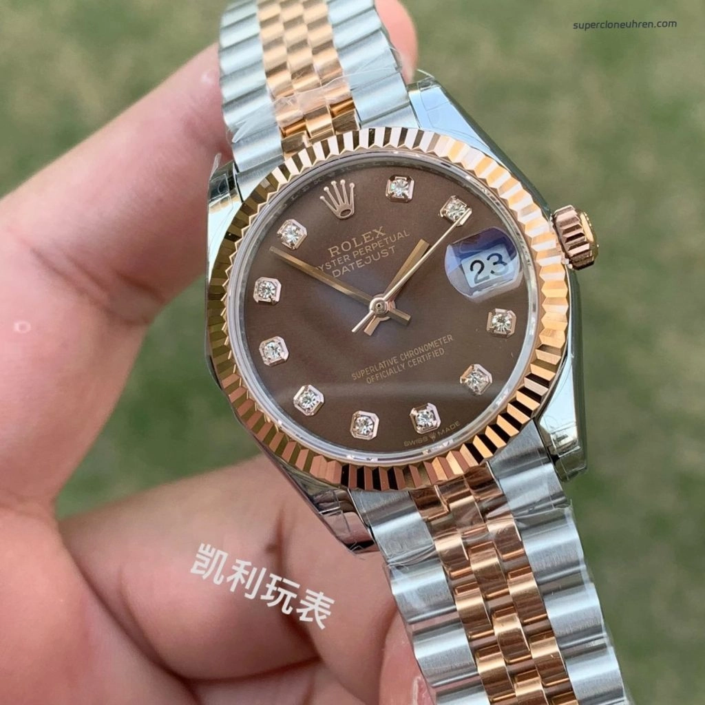 Premium Replica Uhr Rolex Datejust m278271-0028 Roségold Schokobraun 31mm