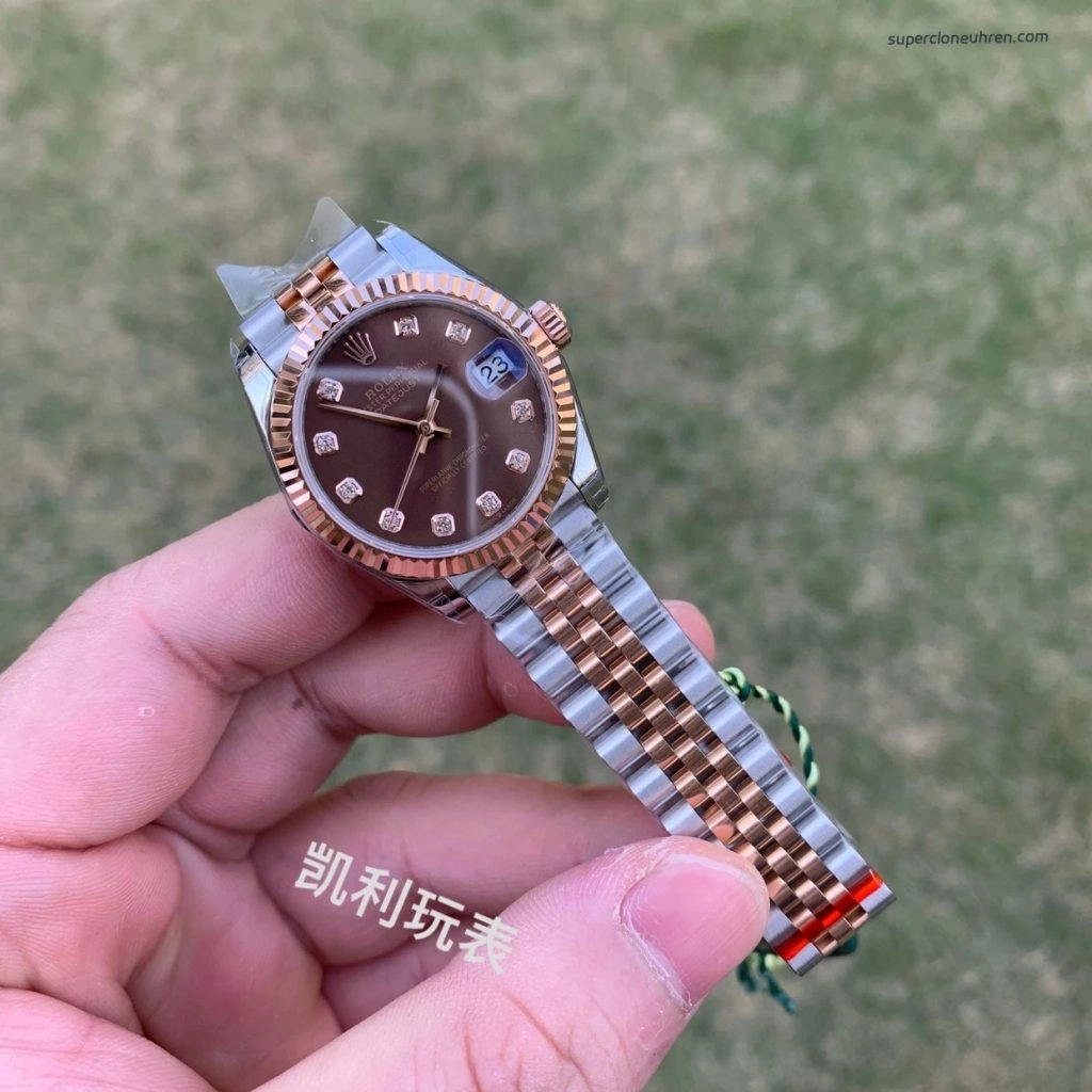 Premium Replica Uhr Rolex Datejust m278271-0028 Roségold Schokobraun 31mm