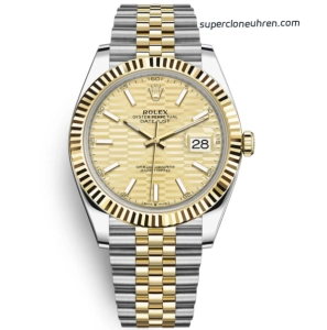 Premium Replica Uhr Rolex Datejust m126333-0022 mit goldenem Wellenzifferblatt 41 mm