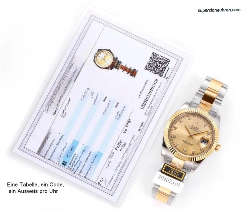 Premium Replica Uhr Rolex Datejust 41 m126333-0011 mit Diamantindizes und Goldlook 41 mm