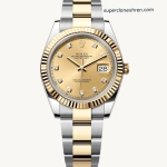 Premium Replica Uhr Rolex Datejust 41 m126333-0011 mit Diamantindizes und Goldlook 41 mm