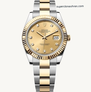 Premium Replica Uhr Rolex Datejust 41 m126333-0011 mit Diamantindizes und Goldlook 41 mm