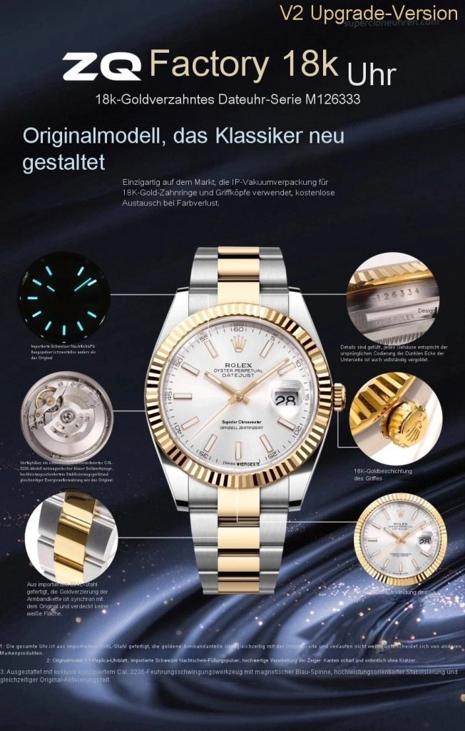 Premium Replica Uhr Rolex Datejust 126333-0001 silbernes Zifferblatt mit Jubilee-Band 41 mm