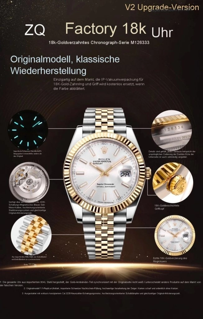 1:1 Super Clone Uhr Rolex Datejust m126333-0002 silbernes Zifferblatt 41mm