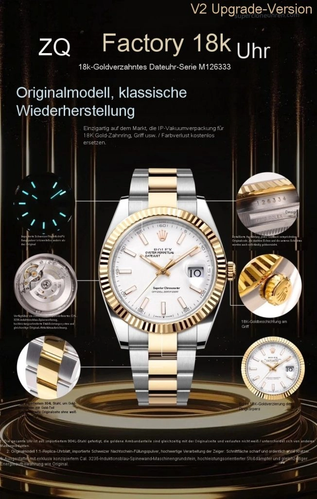 Premium Replica Uhr Rolex Datejust m126333-0015 weißes Zifferblatt Bicolor 41mm