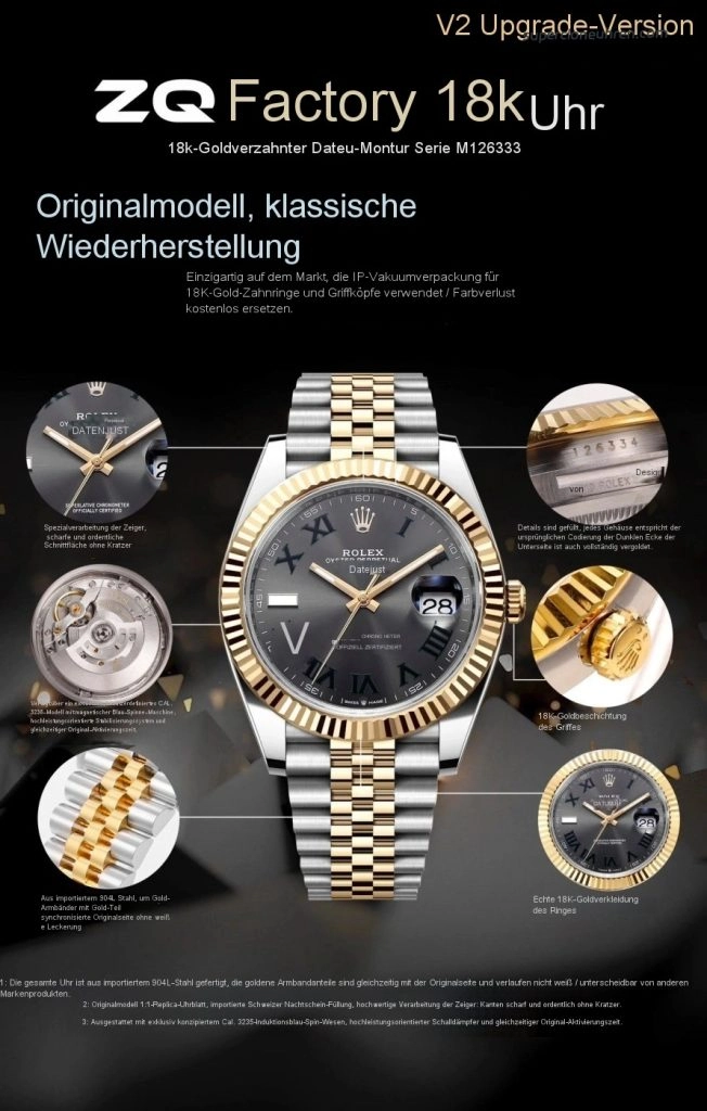 1:1 Super Clone Uhr Rolex Datejust 126333-0020 mit grünem Zifferblatt und 18K Goldauflage 41mm