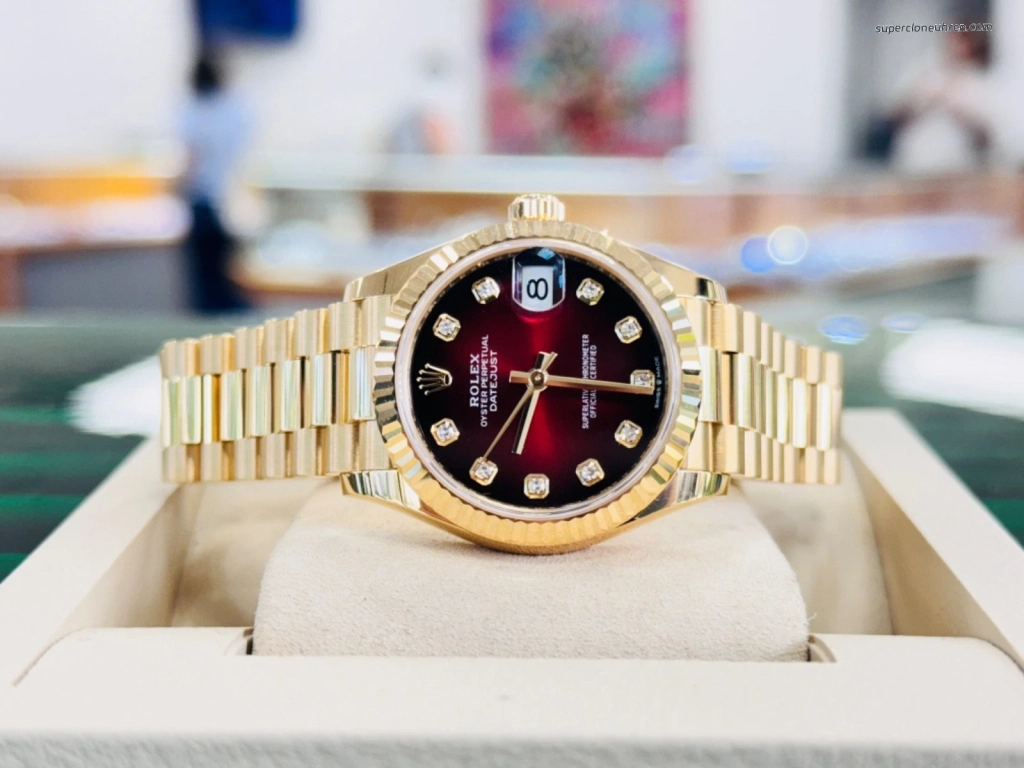 Premium Replica Uhr Rolex Datejust 31 278278-0049 Gold mit rotem Verlaufszifferblatt 31mm