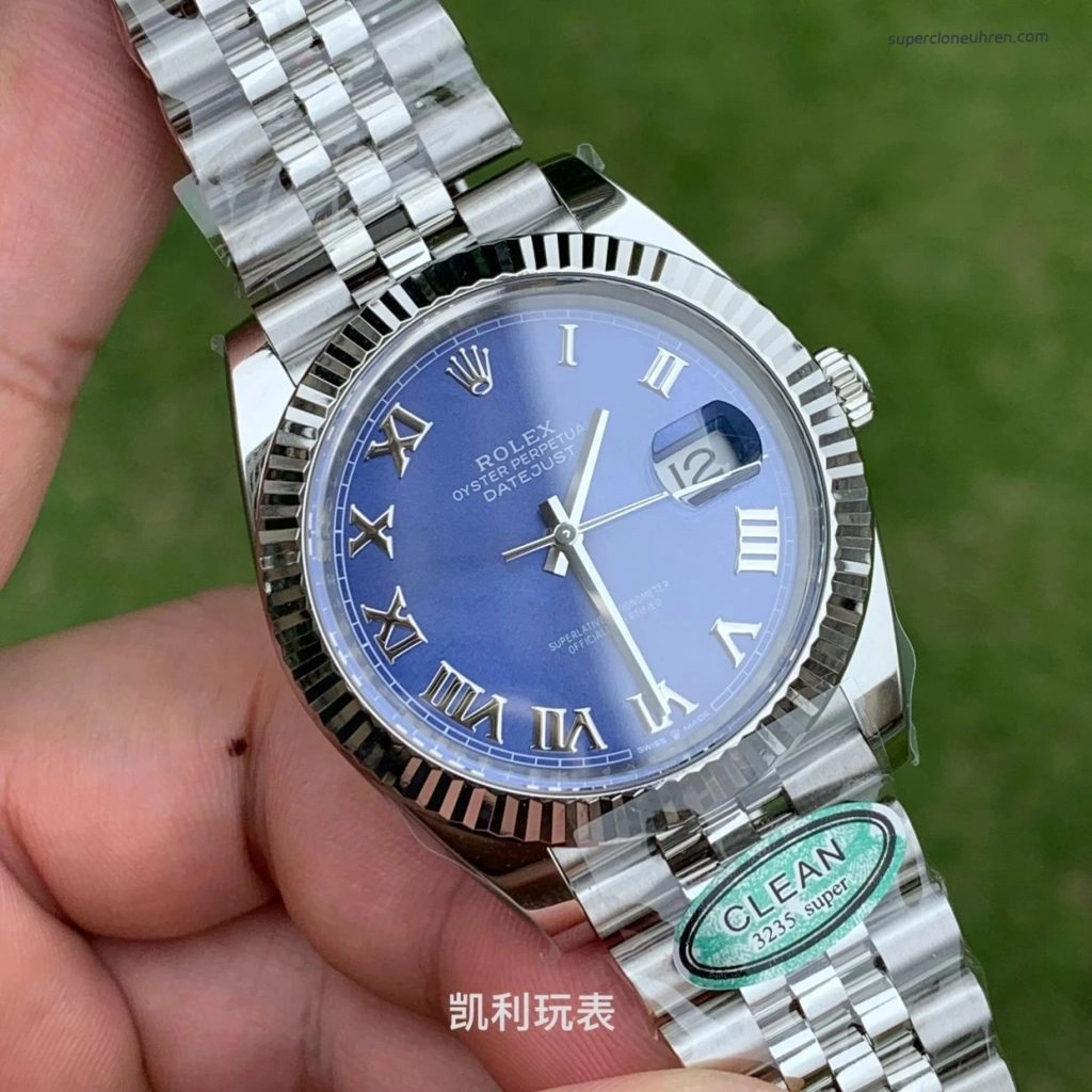 Premium Replica Uhr Rolex Datejust 126334 Eisblaues Zifferblatt mit römischen Ziffern 41 mm