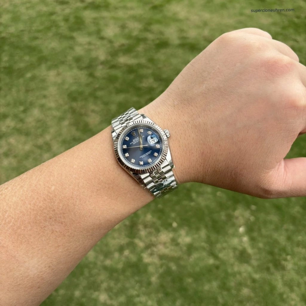Premium Replica Uhr Rolex Datejust 126234 blaues Zifferblatt mit Diamantindizes 36mm