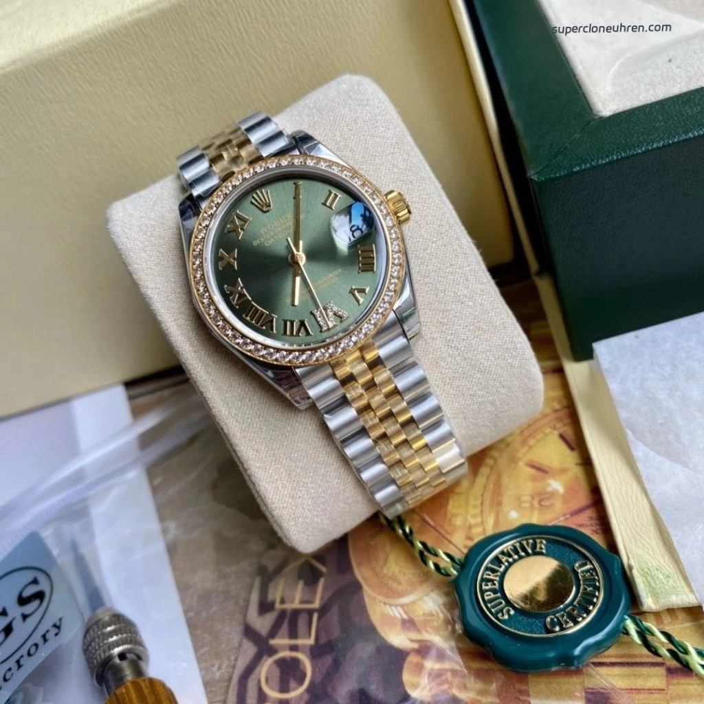 Premium Replica Uhr Rolex Datejust m278383rbr-0016 Bicolor mit grünem Zifferblatt 31mm