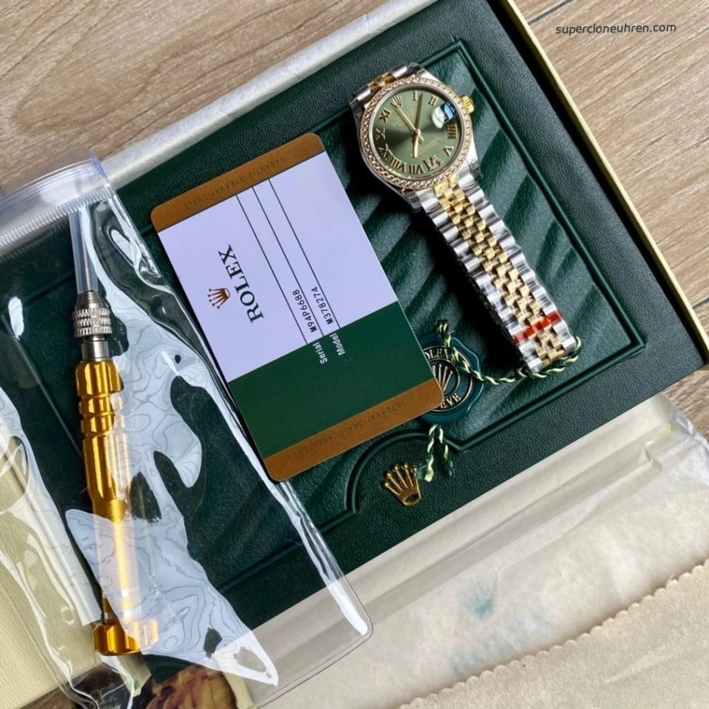 Premium Replica Uhr Rolex Datejust m278383rbr-0016 Bicolor mit grünem Zifferblatt 31mm