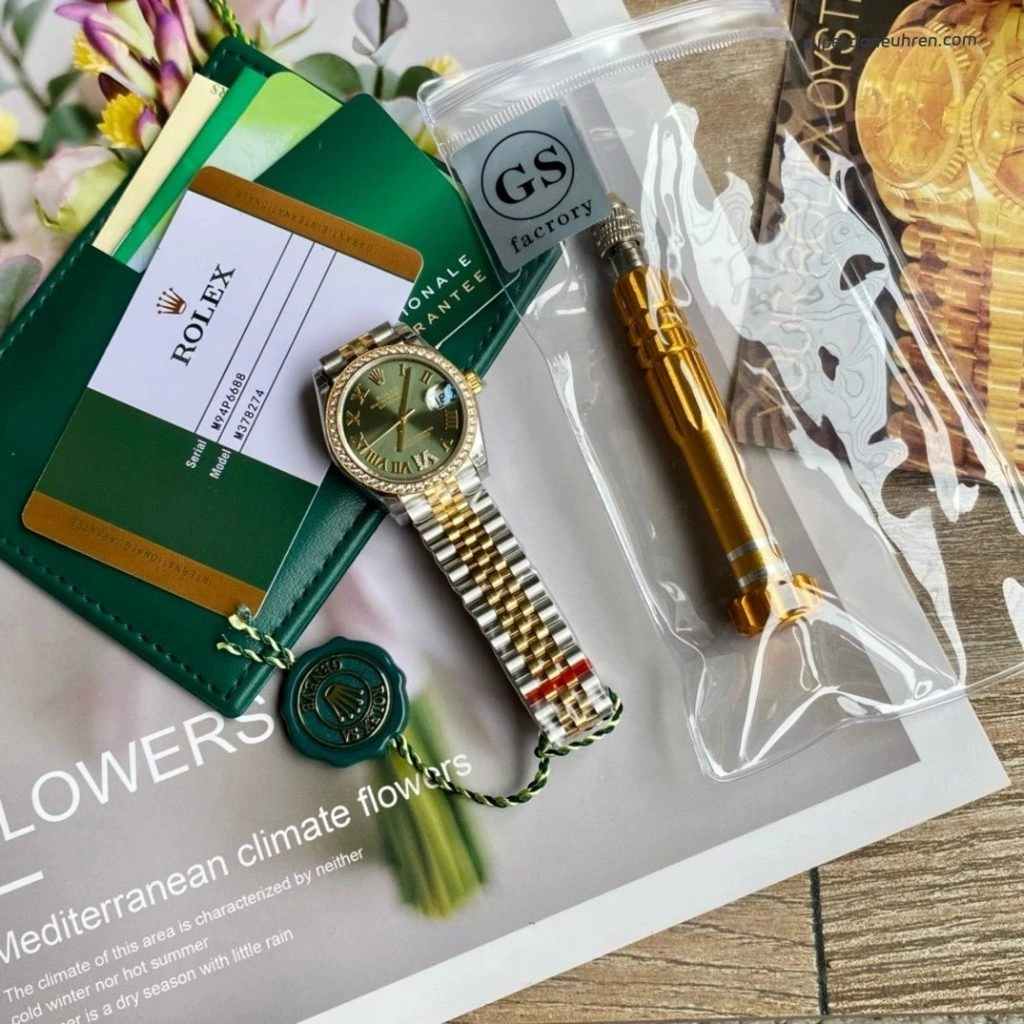 Premium Replica Uhr Rolex Datejust m278383rbr-0016 Bicolor mit grünem Zifferblatt 31mm