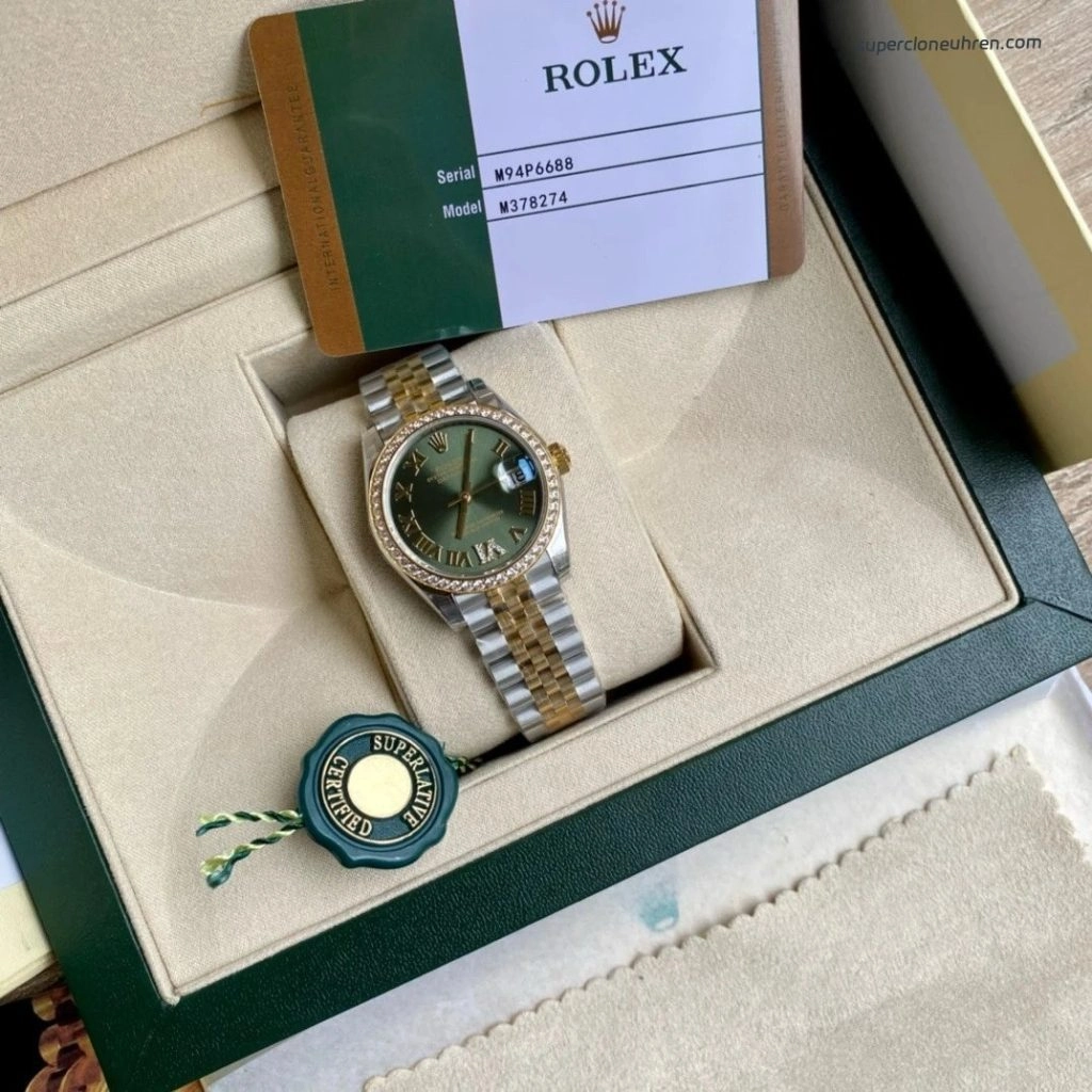 Premium Replica Uhr Rolex Datejust m278383rbr-0016 Bicolor mit grünem Zifferblatt 31mm