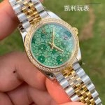 Premium Replica Uhr Rolex Datejust m278383rbr-0032 mit grünem Blumen-Zifferblatt und Diamantlünette 31mm