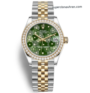 Premium Replica Uhr Rolex Datejust m278383rbr-0032 mit grünem Blumen-Zifferblatt und Diamantlünette 31mm