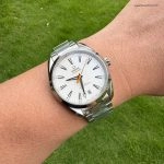 Premium Replica Uhr Omega Seamaster Aqua Terra 220.10.41.21.02.001 silbernes Teak-Zifferblatt mit orangefarbenem Sekundenzeiger 41mm