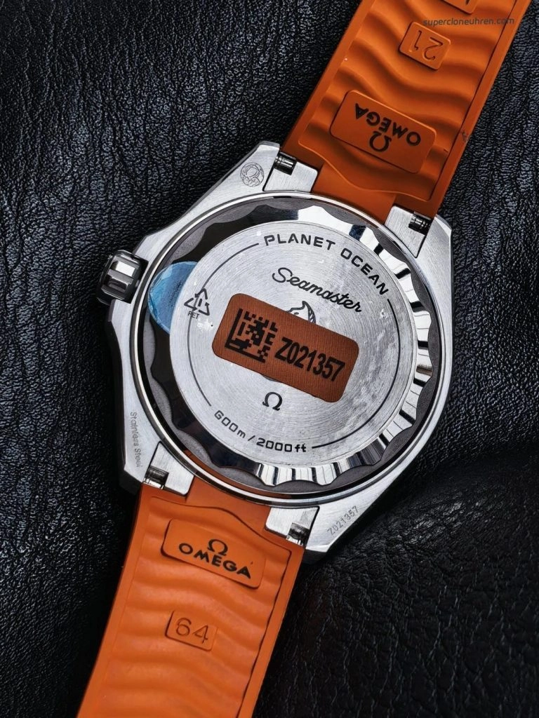 Premium Replica Uhr Omega Seamaster Planet Ocean 217.32.42.21.01.004 Edelstahl mit orangefarbenem Kautschukband 42mm
