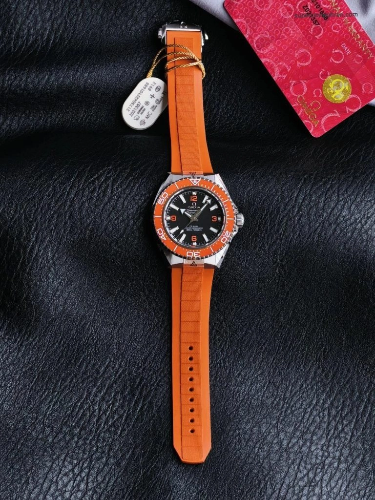 Premium Replica Uhr Omega Seamaster Planet Ocean 217.32.42.21.01.004 Edelstahl mit orangefarbenem Kautschukband 42mm