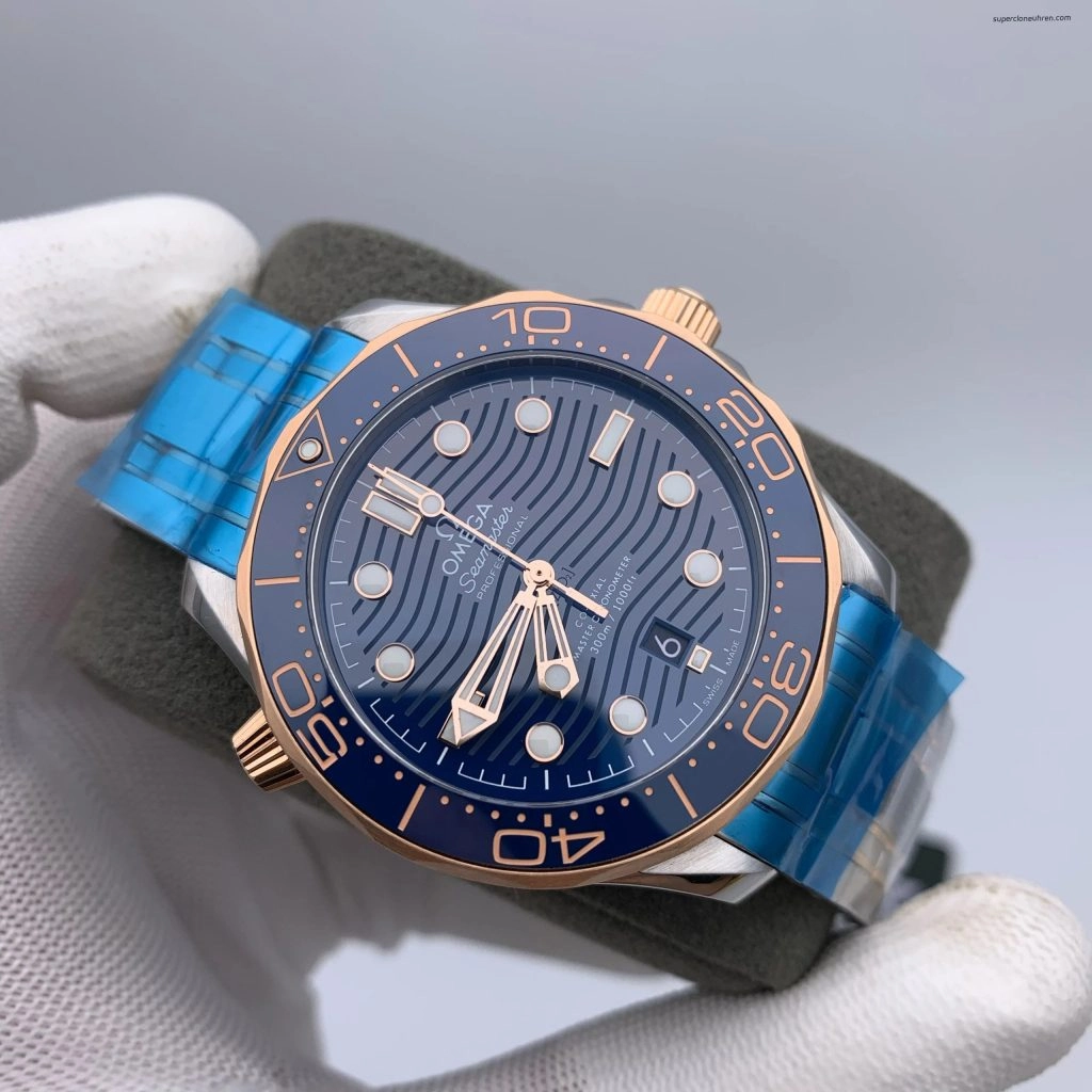 Premium Replica Uhr Omega Seamaster Diver 300M 210.20.42.20.03.002 Blau Roségold 42mm