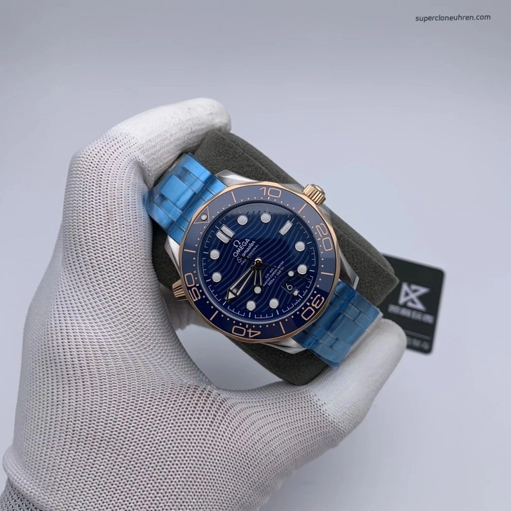 Premium Replica Uhr Omega Seamaster Diver 300M 210.20.42.20.03.002 Blau Roségold 42mm