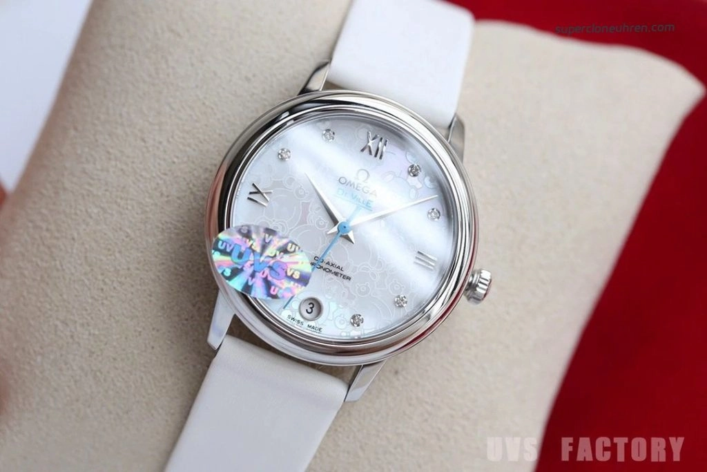 Premium Replica Uhr Omega De Ville 424.12.33.20.55.001 mit weißem Lederband 32,7 mm