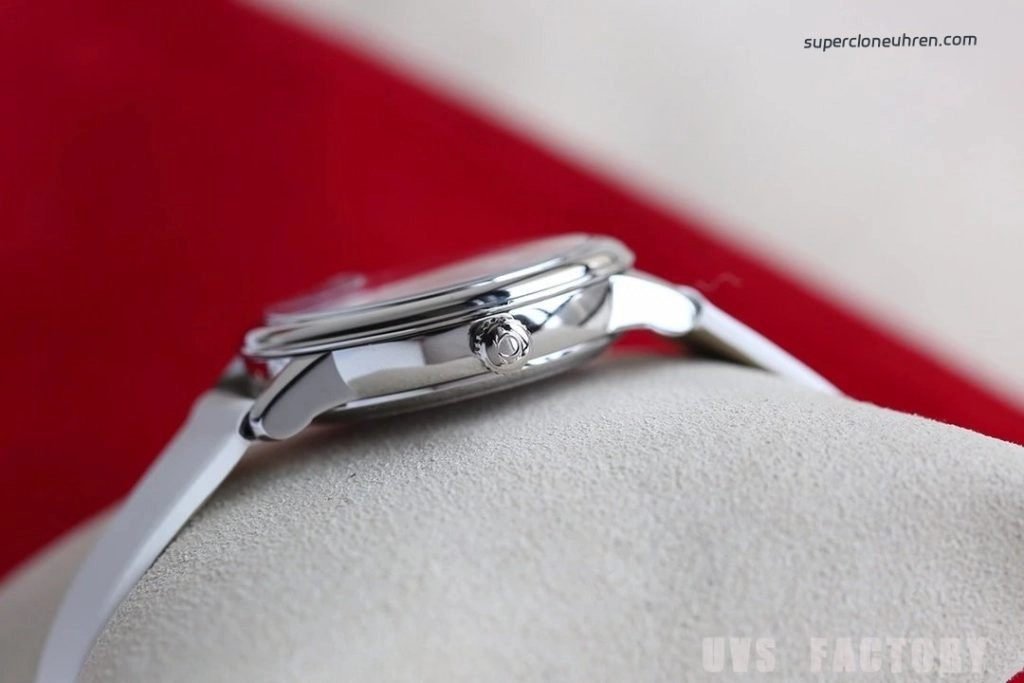 Premium Replica Uhr Omega De Ville 424.12.33.20.55.001 mit weißem Lederband 32,7 mm