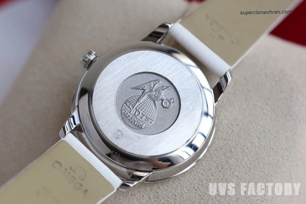 Premium Replica Uhr Omega De Ville 424.12.33.20.55.001 mit weißem Lederband 32,7 mm