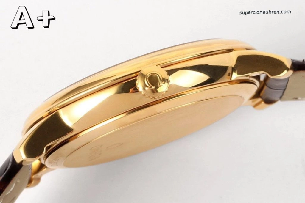 Super Clone Omega De Ville 424.53.40.20.02.002 in Goldoptik mit Lederband 39,5 mm