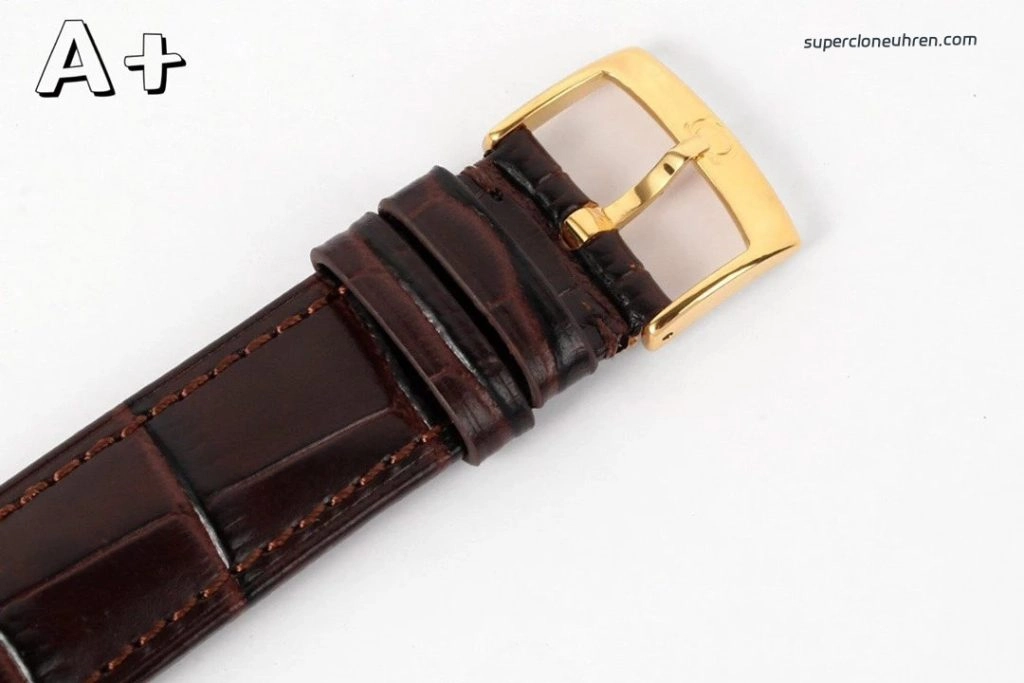 Super Clone Omega De Ville 424.53.40.20.02.002 in Goldoptik mit Lederband 39,5 mm