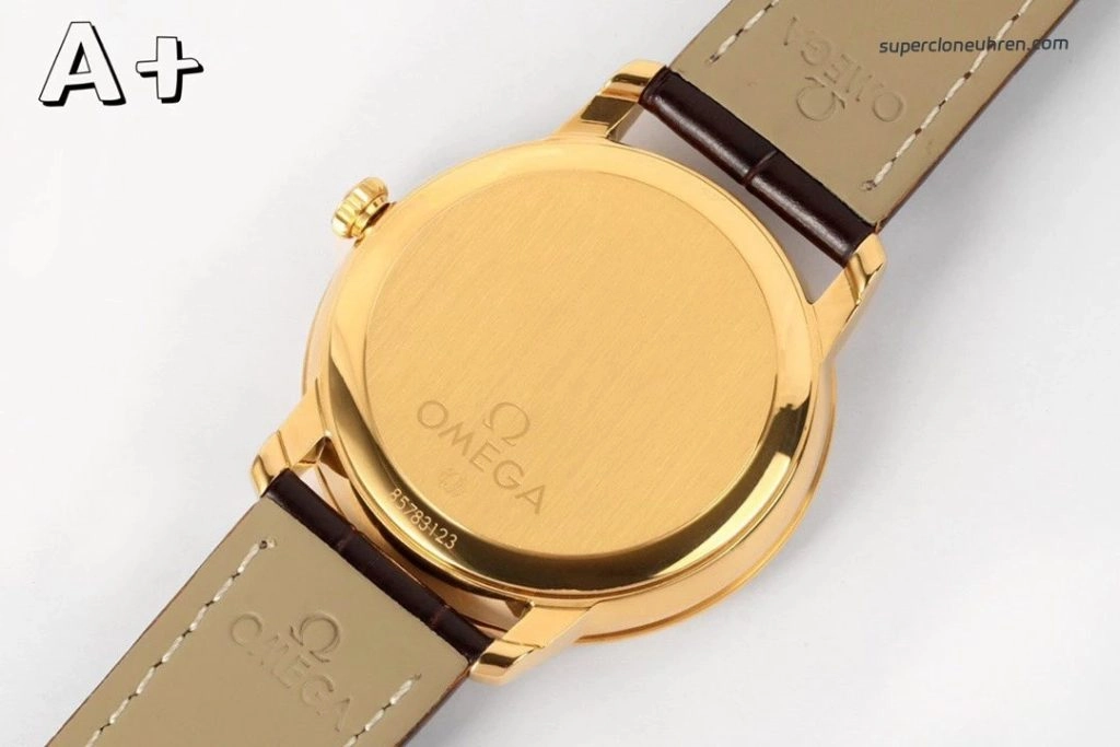 Super Clone Omega De Ville 424.53.40.20.02.002 in Goldoptik mit Lederband 39,5 mm