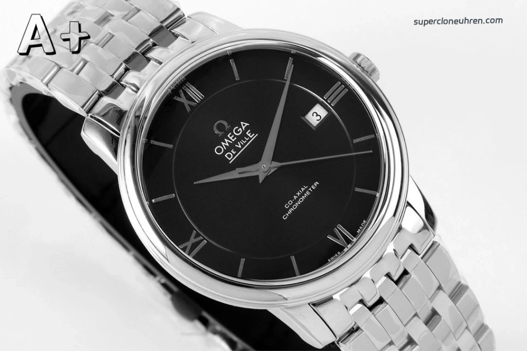 Premium Replica Uhr Omega De Ville 424.10.40.20.01.001 schwarzes Zifferblatt mit Edelstahlband 39,5 mm