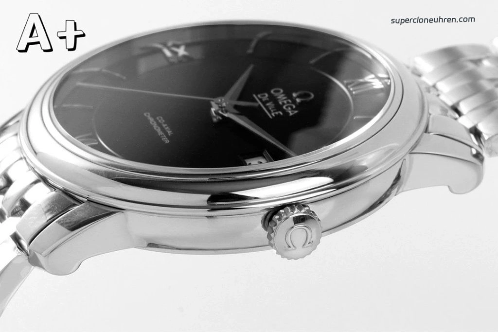 Premium Replica Uhr Omega De Ville 424.10.40.20.01.001 schwarzes Zifferblatt mit Edelstahlband 39,5 mm