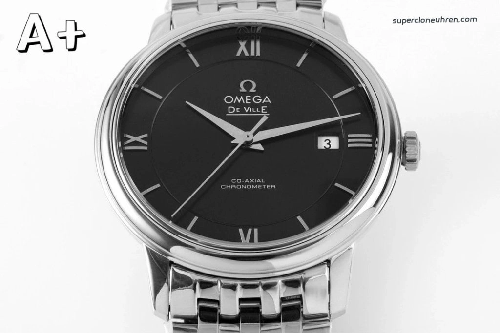 Premium Replica Uhr Omega De Ville 424.10.40.20.01.001 schwarzes Zifferblatt mit Edelstahlband 39,5 mm