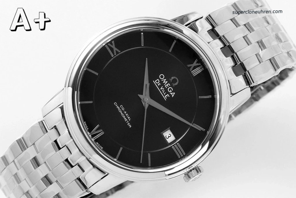 Premium Replica Uhr Omega De Ville 424.10.40.20.01.001 schwarzes Zifferblatt mit Edelstahlband 39,5 mm