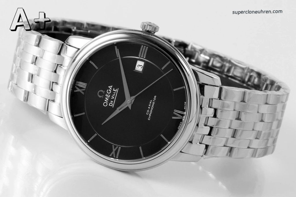 Premium Replica Uhr Omega De Ville 424.10.40.20.01.001 schwarzes Zifferblatt mit Edelstahlband 39,5 mm