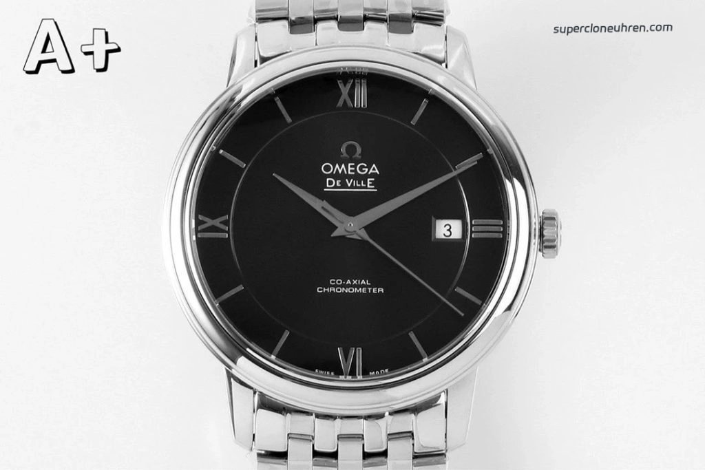 Premium Replica Uhr Omega De Ville 424.10.40.20.01.001 schwarzes Zifferblatt mit Edelstahlband 39,5 mm