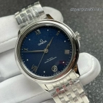 Premium Replica Uhr Omega De Ville Prestige 434.10.34.20.03.002 blaues Zifferblatt Edelstahlband 34mm
