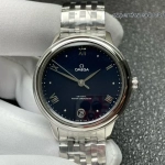 Premium Replica Uhr Omega De Ville Prestige 434.10.34.20.03.002 blaues Zifferblatt Edelstahlband 34mm