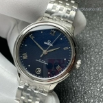 Premium Replica Uhr Omega De Ville Prestige 434.10.34.20.03.002 blaues Zifferblatt Edelstahlband 34mm