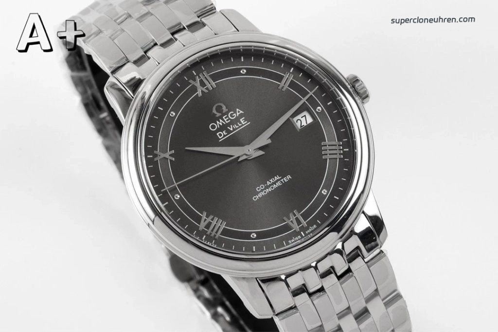 Premium Replica Uhr Omega De Ville Prestige 424.10.40.20.06.001 mit grauem Zifferblatt und Edelstahlband 39,5 mm